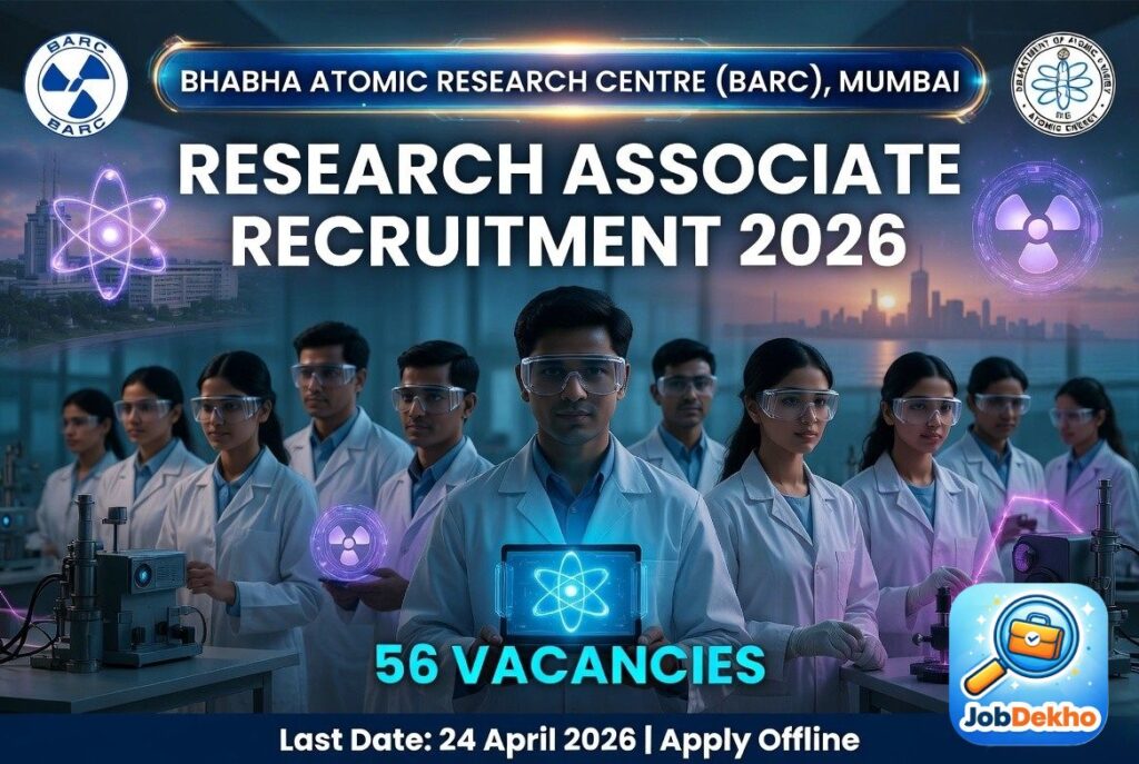 BARC Mumbai Research Associate Recruitment 2026: 56 Vacancies – Apply Offline by 24 April 2026