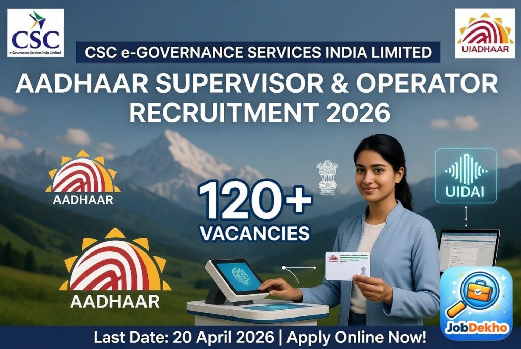 CSC e-Governance Aadhaar Supervisor & Operator Recruitment 2026: 120+ Vacancies – Apply Online by 20 April 2026