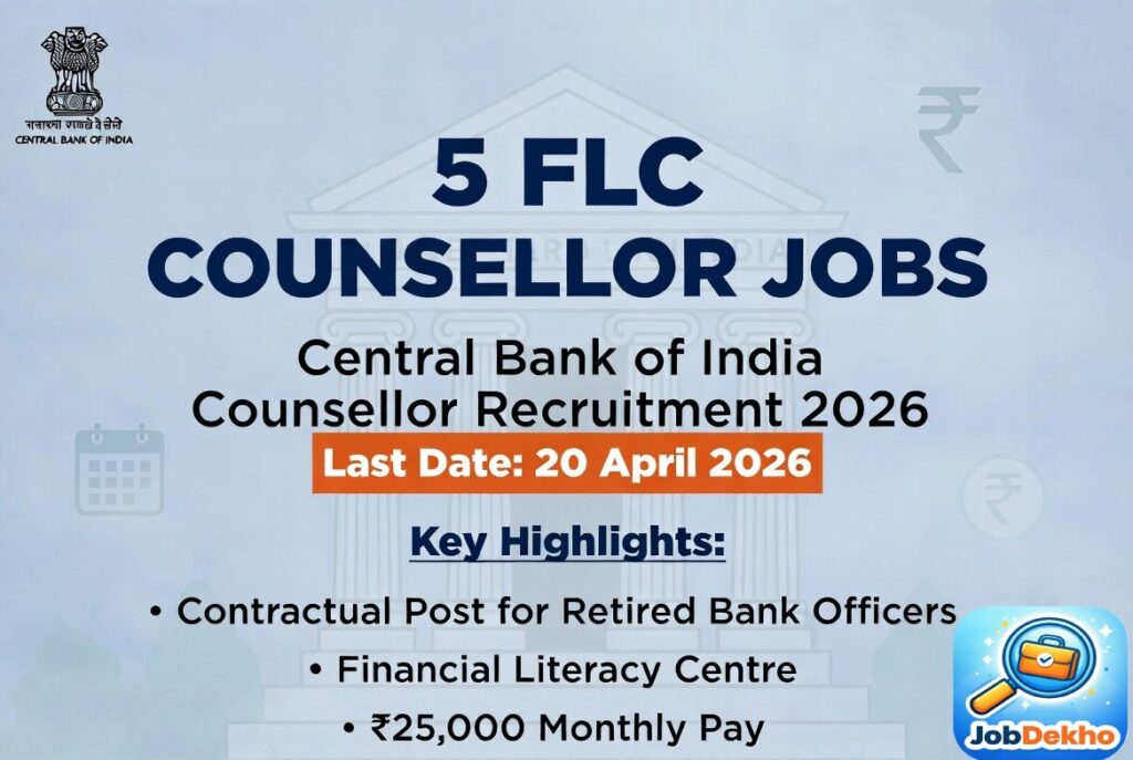 Central Bank of India Counsellor Recruitment 2026: 5 FLC Counsellor Vacancies – Last Date 20 April 2026