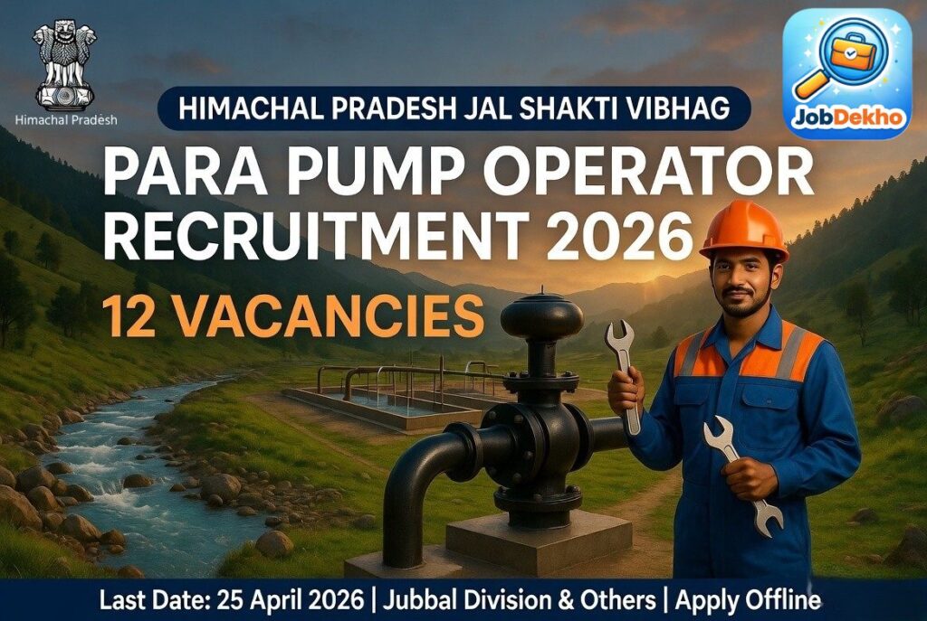 HP Jal Shakti Vibhag Division Jubbal Para Pump Operator Recruitment 2026: 12 Vacancies – Apply Offline by 25 April 2026