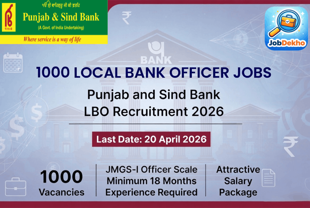 Punjab and Sind Bank LBO Recruitment 2026: 1000 Local Bank Officer Vacancies Announced Apply by 20 April