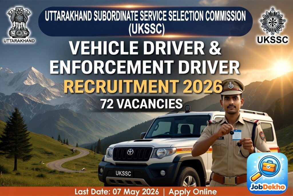 UKSSSC Driver Recruitment 2026: 8th Pass Walo Ke Liye 72 Permanent Sarkari Naukri – Apply Online by 07 May!