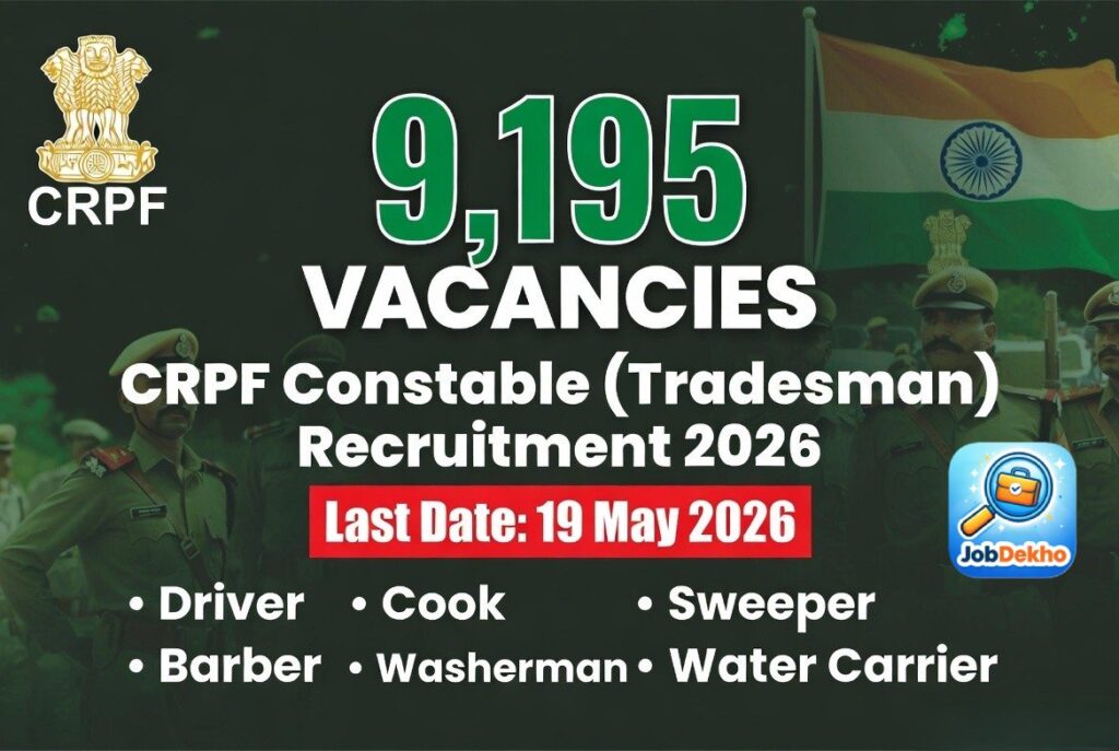 CRPF Constable Tradesman Recruitment 2026: 9,195 Vacancies – Apply Online by 19 May 2026