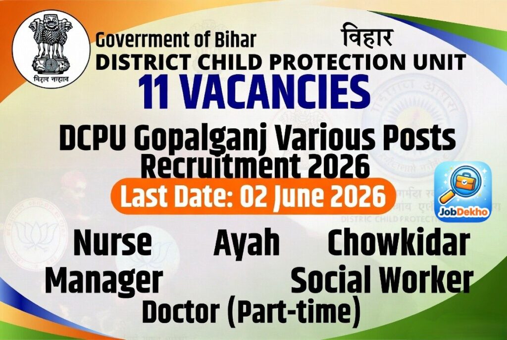 DCPU Gopalganj Recruitment 2026: 11 Contractual Posts for Nurse, Ayah, Chowkidar, Manager & Others – Last Date 02 June 2026