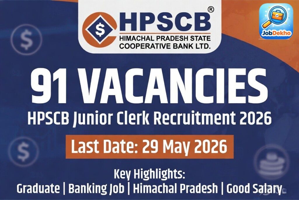 HPSCB Junior Clerk Recruitment 2026: 91 Vacancies in Himachal Pradesh State Cooperative Bank – Apply by 29 May 2026