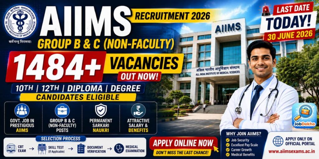 AIIMS Group B & C Recruitment 2026_ 1,484 Posts Par Bharti (3 July)