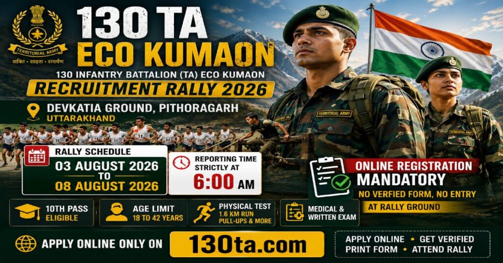 130 TA Eco Kumaon Recruitment 2026 Online Form & Rally Schedule