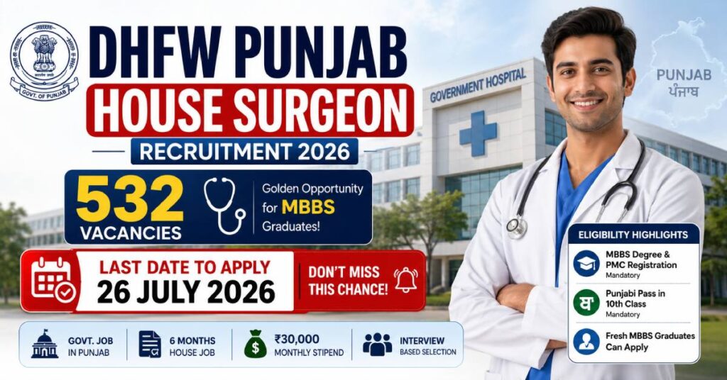 DHFW Punjab House Surgeon Recruitment 2026 Apply for 532 Medical Posts