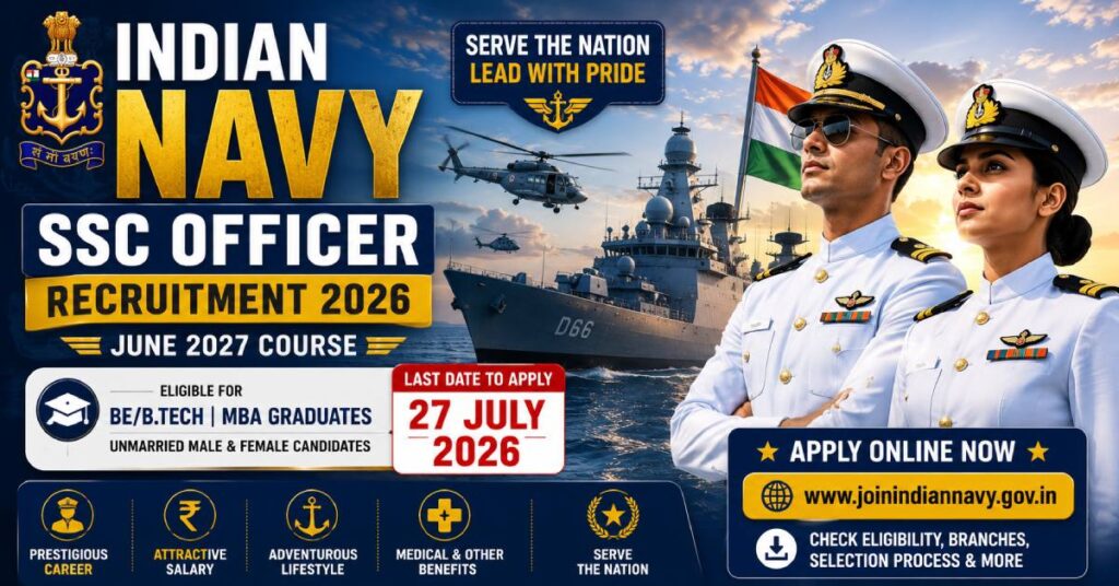 Indian Navy SSC Officer Recruitment 2026 Apply Online for Jun 2027 Course