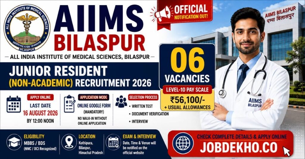 AIIMS Bilaspur Junior Resident Recruitment 2026