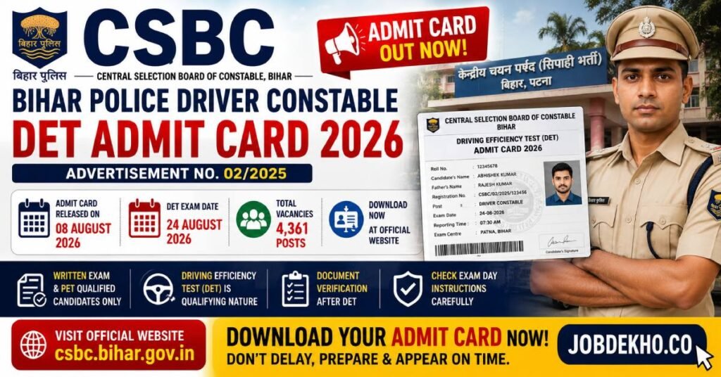Bihar Police Driver DET Admit Card 2026 Out