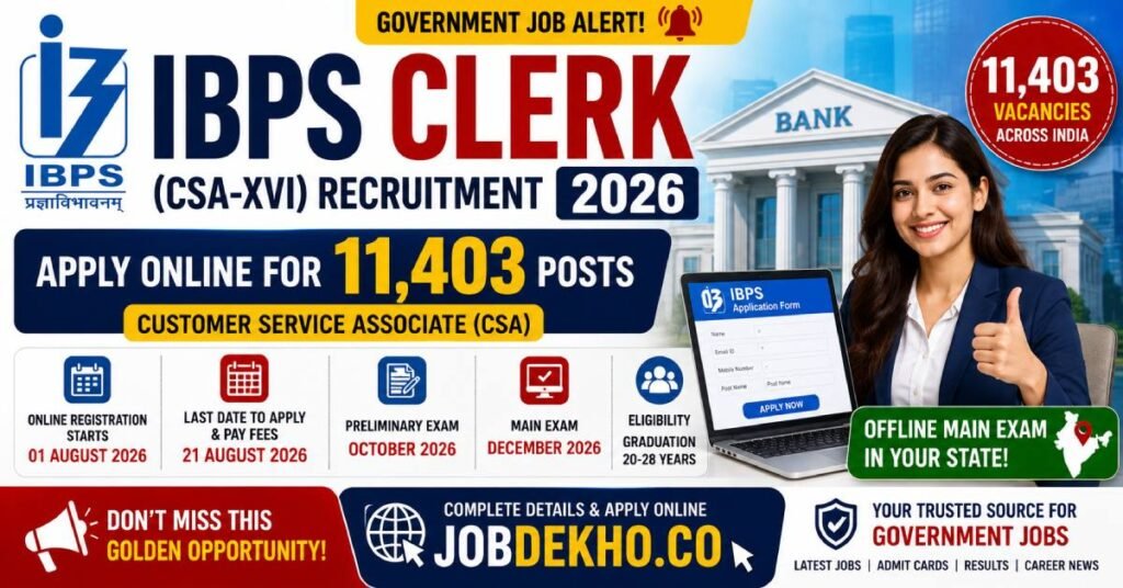 IBPS Clerk (CSA-XVI) Govt Job Alert 2026