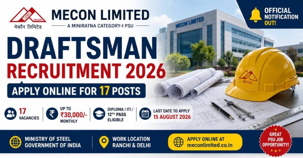 MECON Draftsman Recruitment 2026 Apply Online for 17 Posts