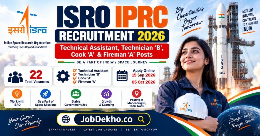 ISRO IPRC Recruitment 2026 for Technical Assistant Technician B Cook A and Fireman A posts