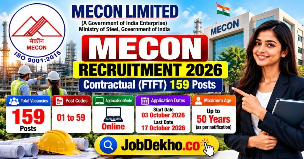 MECON Recruitment 2026, 159 Posts
