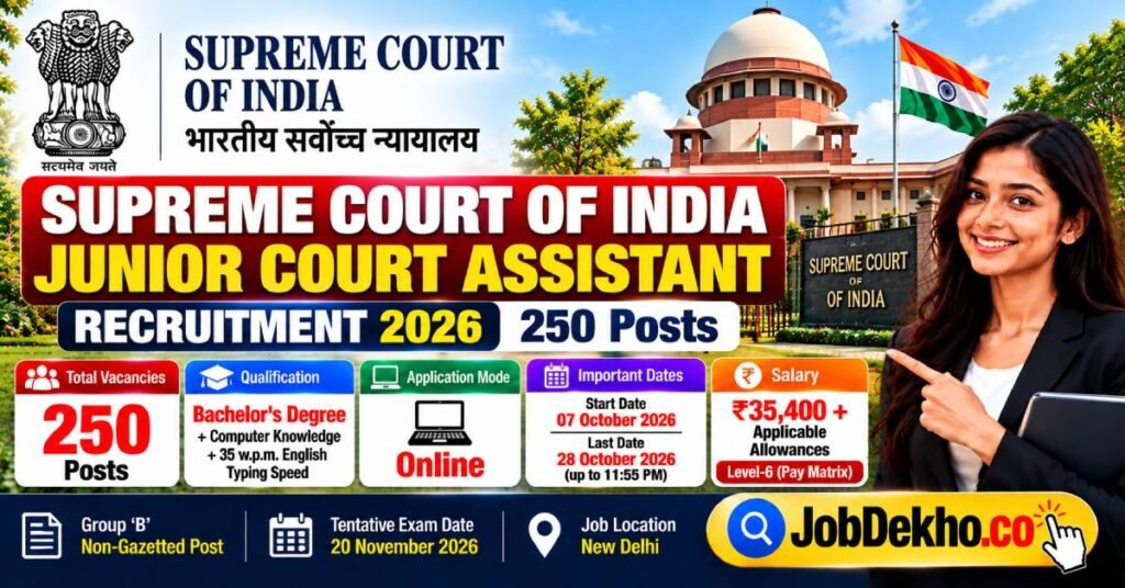Supreme Court JCA Recruitment 2026, 250 Junior Court Assistant Vacancies