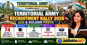 Territorial Army Recruitment Rally 2026 for 74 JCO and Soldier vacancies in Prayagraj